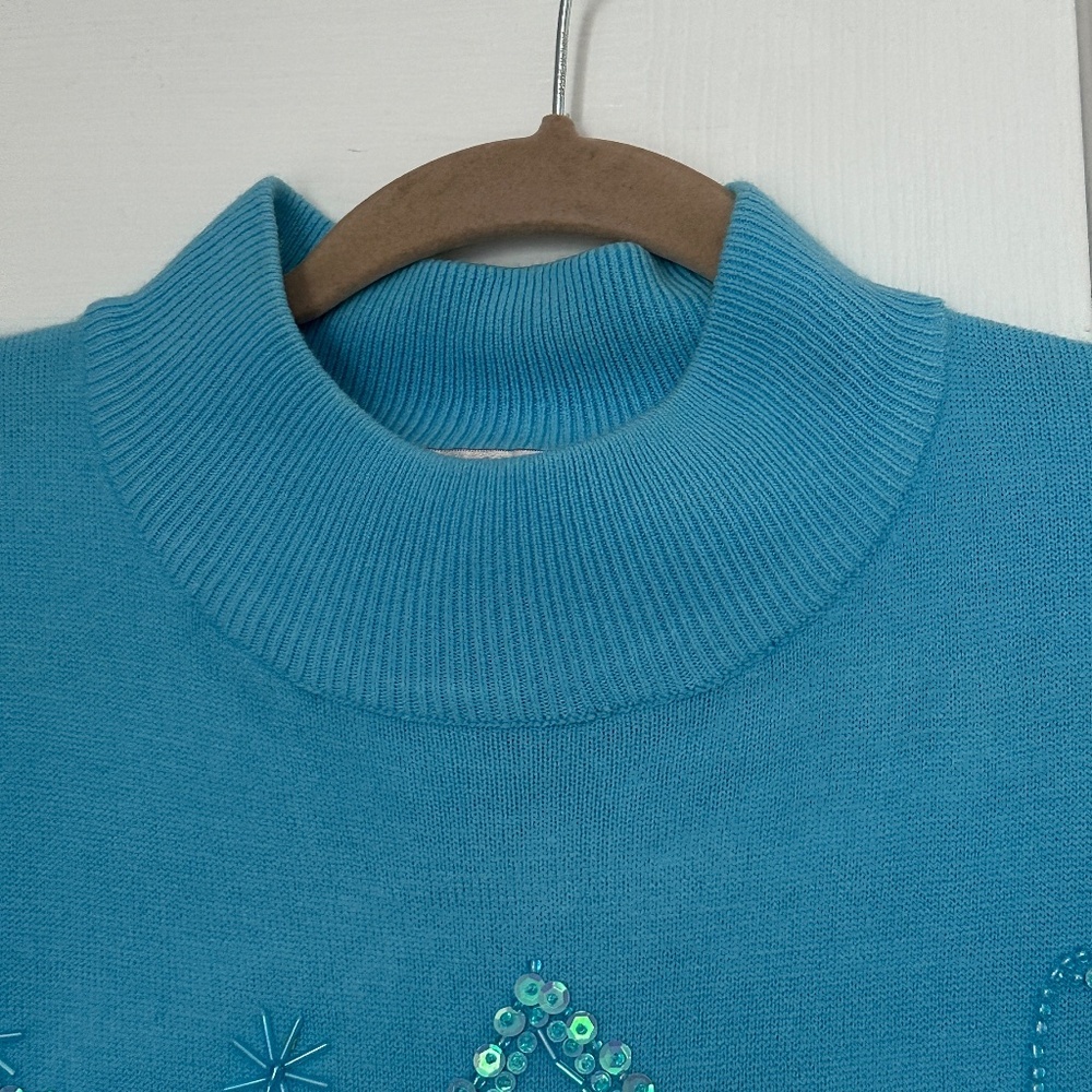 Quacker Factory Sowman Acrylic Sweater Blue Plus Women's 1X Winter Wonderland - Picture 3 of 6